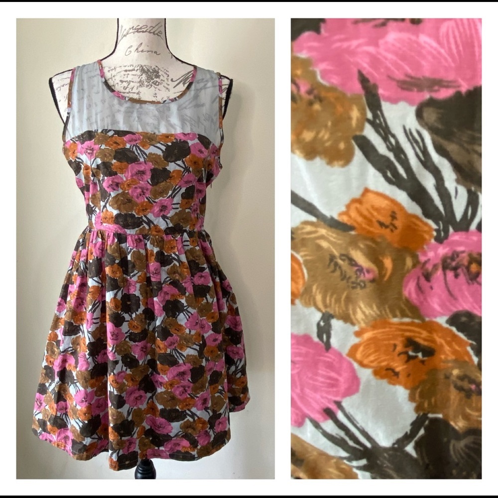 Jack BB Dakota Sleeveless Dress Fit & Flare Floral Mesh‎ Skater Cottagecore